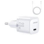 &bdquo;Joyroom&ldquo; USB C 20W PD mini įkroviklis su USB C laidu &ndash; &bdquo;Lightning&ldquo; &bdquo;Joyroom JR-TCF02&ldquo; &ndash; baltas