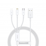 "3in1 Superior Series" Kabelis Usb-a - Usb-c / "iphone Lightning" / Micro Usb 3.5a 0.5 M - Baltas