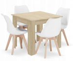Kvadratinio Stalo 80x80 ąžuolo "sonoma" Komplektas + 4 Kėdės Mark Baltos Spalvos