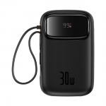 10000mah Qpow 2 30w Maitinimo Bankas Su Integruotais Usb-c Laidais - Juodas