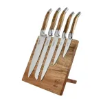 Laguiole Style de Vie Olive Wood virtuvinių peilių rinkinys su magnetiniu stovu