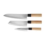Satake Megumi virtuvės peilių rinkinys: &scaron;efo peilis, Santoku Bunka ir universalus peilis