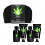 Kelioninis kūno priežiūros rinkinys "Green Tea & Hemp Oil" - 4 produktai + kosmetinė