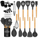 Silikoninių virtuvės įrankių komplektas 12-os dalių su dėklu.