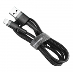 Kabelis USB2.0 A Ki&scaron;tukas - IP Lightning Ki&scaron;tukas 2m QC3.0 Su Nailoniniu &Scaron;arvu Cafule Pilkas / Juodas BASEUS