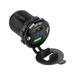 USB automobilinis įkroviklis su greitu įkrovimu ir įtampos matuokliu