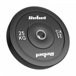 >>>Olimpinis gumuotas svorio diskas BUMPER 25 kg, skylės skersmuo 51 mm, REBEL ACTIVE