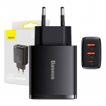 Charger Baseus kompakti&scaron;kas greitas įkroviklis 2xUSB USB-C PD 3A 30W - Juodas
