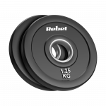 >>>Olimpiniai gumuoti svarmenys BUMPER rinkinys 2x1.25kg, skylės skersmuo 51 mm, REBEL ACTIVE