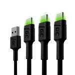 Green Cell USB-C kabelių komplektas 3x QC 3.0 2 m