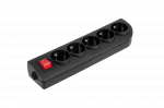 Prailginimo laido lizdas x 5 su įžeminimu ir jungikliu, juodas GN-50W-2