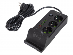 PS-350U 3 lizdų maitinimo prailginimo laidas 4xUSB+USB-PD 3m juodas 3x1mm