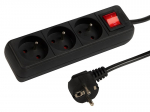 PR-370WSP maitinimo ilgintuvas 3 lizdai su įžeminimu + jungiklis 2m juodas 3x1.5mm