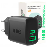 Greencell PowerSource Duo30 įkroviklis USB/USB-C juodas maitinimo adapteris 30W maitinimo tiekimas