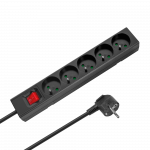 Prailgintuvas 5 lizdų 2 m prancūzi&scaron;ko tipo su jungikliu (3x1.5 mm) Rebel, juodas