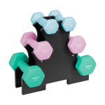 HEX ketaus neopreno hantelių rinkinys 12 kg su stovu (2x1kg+2x2kg+2x3kg), REBEL ACTIVE