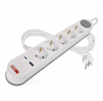 Ilgiklis 5 lizdų 3m su jungikliu 1.5 mm2 1&times;USB-A + 1&times;USB-C baltas EMOS