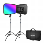 Naujesnis RGB168 RGB LED studijinis komplektas, dvi 60W 2500-8500K lempos + stovai