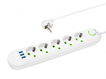 PS-520 5 lizdų 3xUSB tinklo ilgintuvas 2m baltas 2x1mm