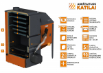 Granulinis katilas 50 kW, komplekte su rotaciniu 36 kW degikliu, 700 l bunkeriu