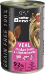 Konservai &scaron;unims Super Beno Grain Free (ver&scaron;iena, vi&scaron;tos kepenėlės ir &scaron;irdelės), 415 g