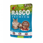 Rasco konservai katėms (sterilizuotoms) su antiena ir spanguolėmis padaže, 85 g