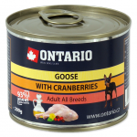 Ontario konservai &scaron;unims su žąsiena, spanguolėmis ir linų sėmenų aliejumi, 200 g, Adult Goose with Cranberries