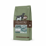 QUATTRO begrūdis visų veislių senjorų/dietinis &scaron;unų pa&scaron;aras su balta žuvimi ir kriliu, 3kg