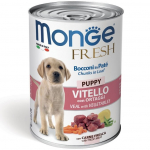 Monge Fresh Puppy Pate and chunkies Veal with Vegetables - konservai &scaron;uniukams/jauniems &scaron;unims su ver&scaron;ienos gabaliukais ir daržovėmis, 400 g