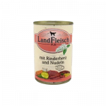 Landfleisch konservuotas maistas &scaron;unims su jaučių &scaron;irdimis ir makaronais, 400 g