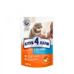 CLUB 4 PAWS Premium Visavertis konservuotas ėdalas suaugusioms katėms su la&scaron;i&scaron;a drebučiuose, 100 g