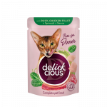 Delickcious konservai katėms su antiena, vi&scaron;tiena ir &scaron;pinatais padaže, 85 g