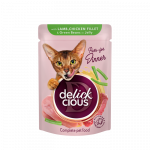 Delickcious konservai katėms su ėriena, vi&scaron;tiena ir &scaron;paraginėmis pupelėmis drebučiuose, 85 g