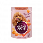 Delickcious juostelės su la&scaron;i&scaron;a ir morkomis kreminėje sriuboje &scaron;unims, 85 g