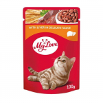 MY LOVE visavertis konservuotas ėdalas suaugusioms katėms su kepenėlėmis &scaron;velniame padaže, 100 g