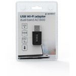Gembird Bevielis adapteris WNP-UA1300-03 1300 Mbps, USB 3.0, Dual-band 2.4 GHz/5 GHz, 2x2 antena, Juodas