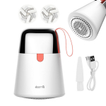 Deerma MQ600 DEM-MQ600 elektrinis audinių siurblys-kirpė pakraunamas per USB 3 W variklis iki 7000 aps/min 2 keičiamų galvučių nerūdijančio plieno apsauginis tinklas iki 45 min bevielis veikimas baltas