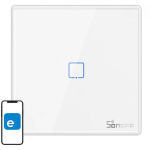Sonoff i&scaron;manusis belaidis sieninis jungiklis T2EU1C-RF M0802030009, 433MHz, 1 kanalas, eWeLink, balta, PC + stiklo panelis