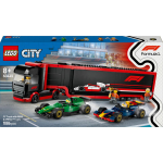 Lego F1 sunkvežimis 60445, 1086 dalys, 5 mini figūrėlės, 8+ metų, žema priekaba, Formula 1 simuliatoriaus erdvė