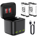 Telesin S0-BCG-10-TGP trijų kanalų įkroviklis GoPro Hero 13 Black, 5V⎓2A, 4.48V⎓650mA &times; 3, ABS, 2 atminties kortelių lizdai, USB-C