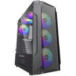 Darkflash LEO kompiuterio korpusas, juodas, ATX/M-ATX/ITX, 7 lizdai, 2xUSB3.0, 2xUSB2.0, HD Audio, RGB, grūdintas stiklas