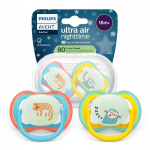 Philips čiulptukas SCF376/32, 2 vnt., 18 mėn., silikonas, ortodontinis, &scaron;viečia tamsoje, oro angos, sterilizavimo dėklas