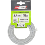 Awtools Trimerio valas AW70157, 2.4mm, 15m, apvalus, plieninis &scaron;erdis, atsparus dilimui, tylus darbas