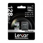 2&bdquo;Lexar High-Performance Silver Plus&ldquo;microSDXC atminties kortelių 2x128GB rinkinys+adapteris