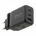 Tellur GaN 65W 3-port wall charger, 2xUSB-C + USB-A, EU,UK,US, juodas