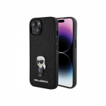 Karl Lagerfeld Dėklas Karl Lagerfeld KLHCP15SGKNPSK iPhone 15 6.1" juoda|juodas hardcase Fixed Glitter Ikonik Logo Metal Pin