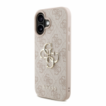 Guess PU 4G Metal Logo Strap dėklas skirtas Apple iPhone 16 rožinės spalvos