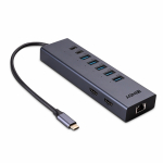 Lindy 43373 knyginių kompiuterių dokas / jungčių replikatorius Vielinis USB 3.2 Gen 2 (3.1 Gen 2) Type-C Pilka