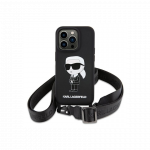 Karl Lagerfeld Dėklas Karl Lagerfeld KLHCP15SSCBSKNK iPhone 15 6.1" hardcase juoda|juodas Crossbody Silicone Ikonik