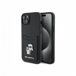 Karl Lagerfeld Dėklas Karl Lagerfeld KLHCP15SSAPKCNPK iPhone 15 6.1" juoda|juodas hardcase Saffiano Cardslot Karl&Choupette Metal Pin